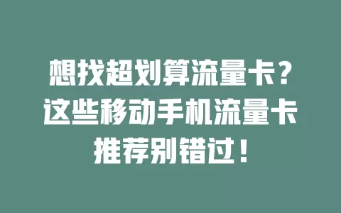 想找超划算流量卡？这些移动手机流量卡推荐别错过！