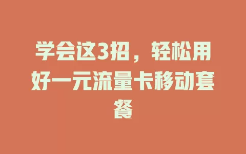 学会这3招，轻松用好一元流量卡移动套餐
