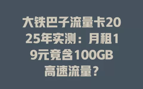 大铁巴子流量卡2025年实测：月租19元竟含100GB高速流量？