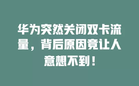 华为突然关闭双卡流量，背后原因竟让人意想不到！