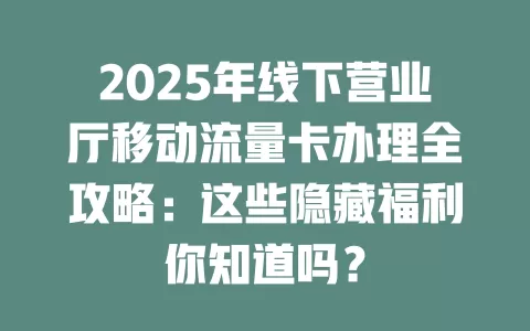 2025年线下营业厅移动流量卡办理全攻略：这些隐藏福利你知道吗？