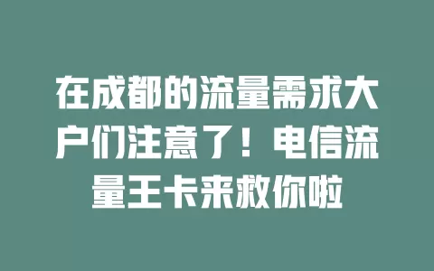 在成都的流量需求大户们注意了！电信流量王卡来救你啦