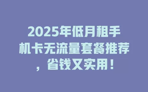 2025年低月租手机卡无流量套餐推荐，省钱又实用！