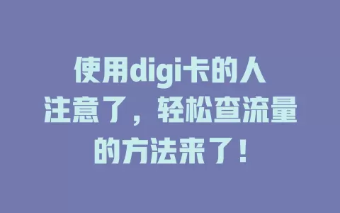 使用digi卡的人注意了，轻松查流量的方法来了！