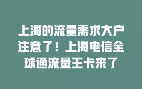 上海的流量需求大户注意了！上海电信全球通流量王卡来了