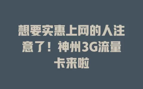 想要实惠上网的人注意了！神州3G流量卡来啦