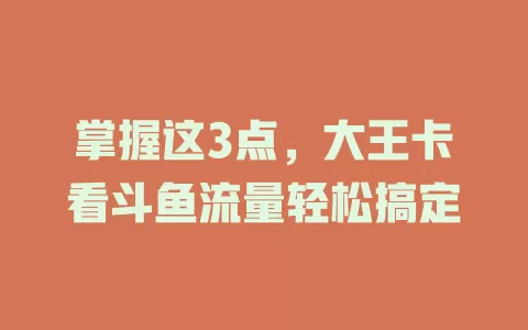 掌握这3点，大王卡看斗鱼流量轻松搞定
