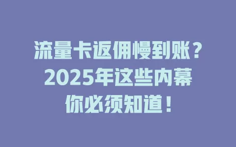 流量卡返佣慢到账？2025年这些内幕你必须知道！