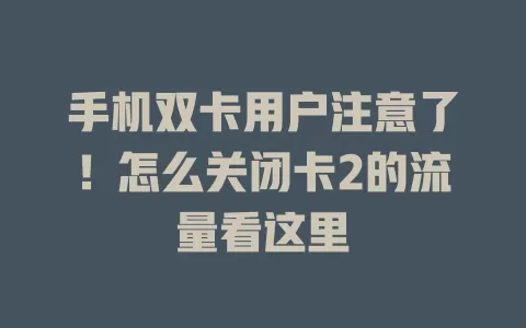 手机双卡用户注意了！怎么关闭卡2的流量看这里