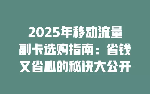 2025年移动流量副卡选购指南：省钱又省心的秘诀大公开
