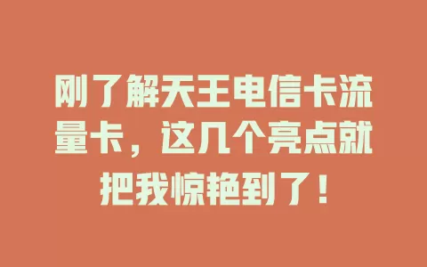刚了解天王电信卡流量卡，这几个亮点就把我惊艳到了！