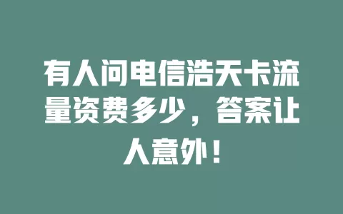 有人问电信浩天卡流量资费多少，答案让人意外！