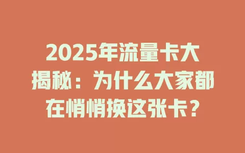 2025年流量卡大揭秘：为什么大家都在悄悄换这张卡？