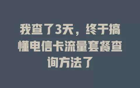 我查了3天，终于搞懂电信卡流量套餐查询方法了