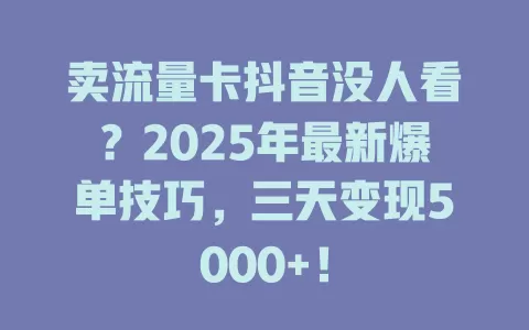 卖流量卡抖音没人看？2025年最新爆单技巧，三天变现5000+！