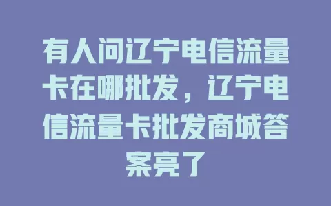 有人问辽宁电信流量卡在哪批发，辽宁电信流量卡批发商城答案亮了