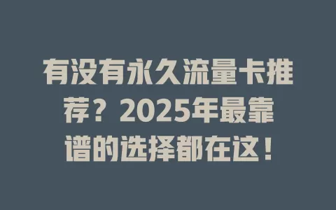 有没有永久流量卡推荐？2025年最靠谱的选择都在这！