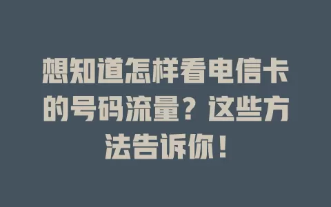 想知道怎样看电信卡的号码流量？这些方法告诉你！