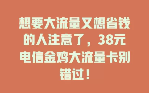 想要大流量又想省钱的人注意了，38元电信金鸡大流量卡别错过！