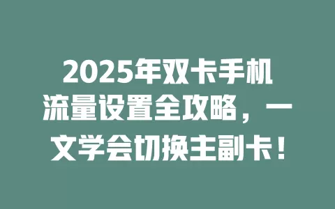 2025年双卡手机流量设置全攻略，一文学会切换主副卡！