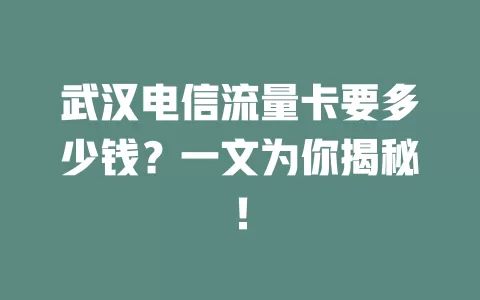 武汉电信流量卡要多少钱？一文为你揭秘！