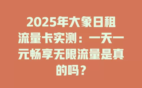 2025年大象日租流量卡实测：一天一元畅享无限流量是真的吗？