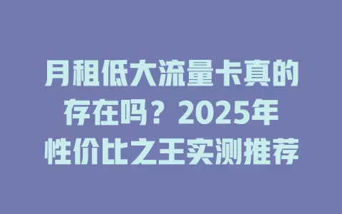 月租低大流量卡真的存在吗？2025年性价比之王实测推荐