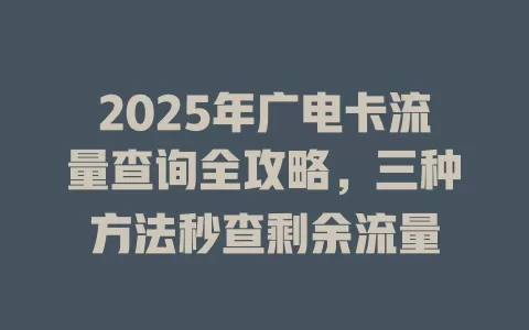 2025年广电卡流量查询全攻略，三种方法秒查剩余流量