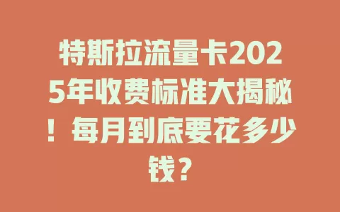 特斯拉流量卡2025年收费标准大揭秘！每月到底要花多少钱？