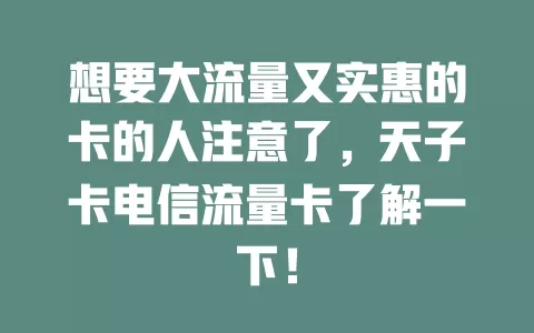 想要大流量又实惠的卡的人注意了，天子卡电信流量卡了解一下！