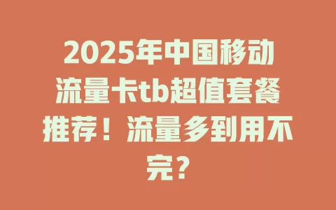 2025年中国移动流量卡tb超值套餐推荐！流量多到用不完？