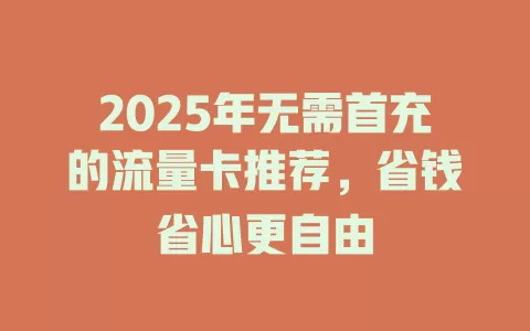 2025年无需首充的流量卡推荐，省钱省心更自由