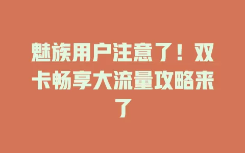 魅族用户注意了！双卡畅享大流量攻略来了