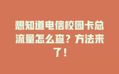 想知道电信校园卡总流量怎么查？方法来了！