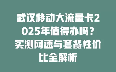 武汉移动大流量卡2025年值得办吗？实测网速与套餐性价比全解析