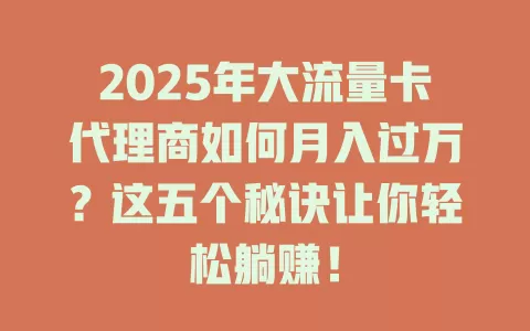 2025年大流量卡代理商如何月入过万？这五个秘诀让你轻松躺赚！