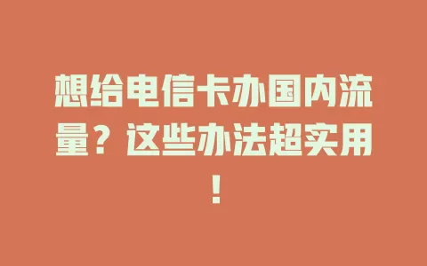 想给电信卡办国内流量？这些办法超实用！
