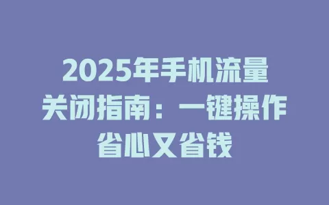 2025年手机流量关闭指南：一键操作省心又省钱
