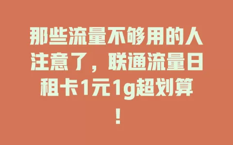 那些流量不够用的人注意了，联通流量日租卡1元1g超划算！
