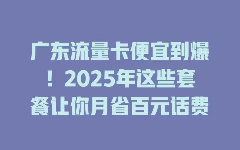 广东流量卡便宜到爆！2025年这些套餐让你月省百元话费