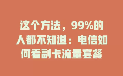 这个方法，99%的人都不知道：电信如何看副卡流量套餐