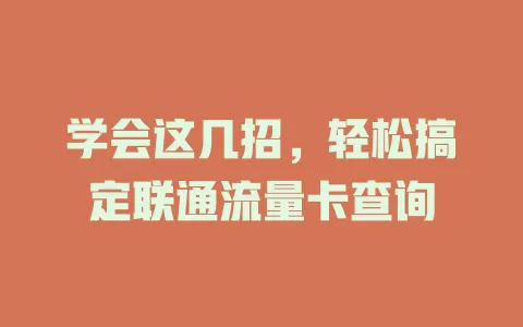 学会这几招，轻松搞定联通流量卡查询