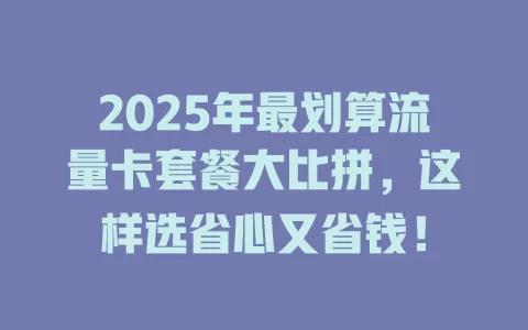 2025年最划算流量卡套餐大比拼，这样选省心又省钱！