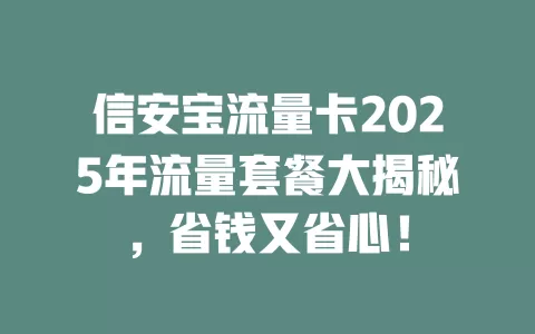 信安宝流量卡2025年流量套餐大揭秘，省钱又省心！