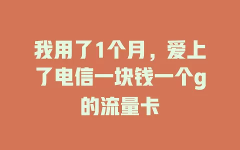 我用了1个月，爱上了电信一块钱一个g的流量卡