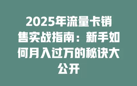2025年流量卡销售实战指南：新手如何月入过万的秘诀大公开