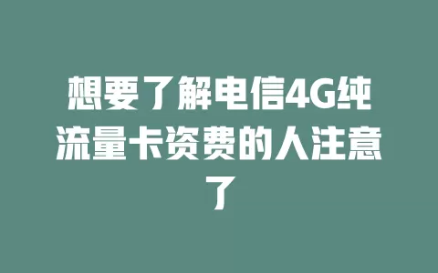 想要了解电信4G纯流量卡资费的人注意了