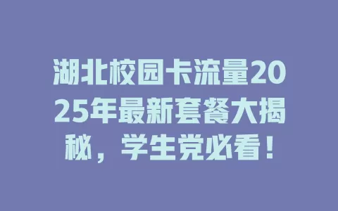 湖北校园卡流量2025年最新套餐大揭秘，学生党必看！