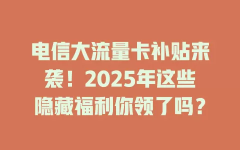 电信大流量卡补贴来袭！2025年这些隐藏福利你领了吗？