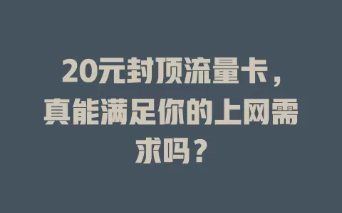20元封顶流量卡，真能满足你的上网需求吗？